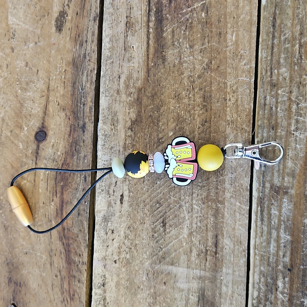 Yellow Beaded Keychain with Clip